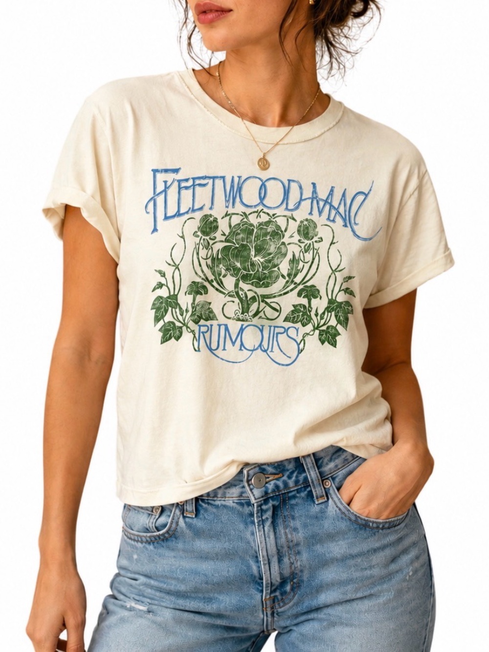Daydreamer Fleetwood Mac - Rumours Graphic Tee - Cream and Green - Medium